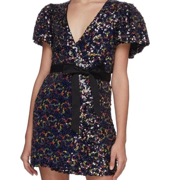 ROTATE Frida Sequin Wrap Front Dress - Picture 1 of 7